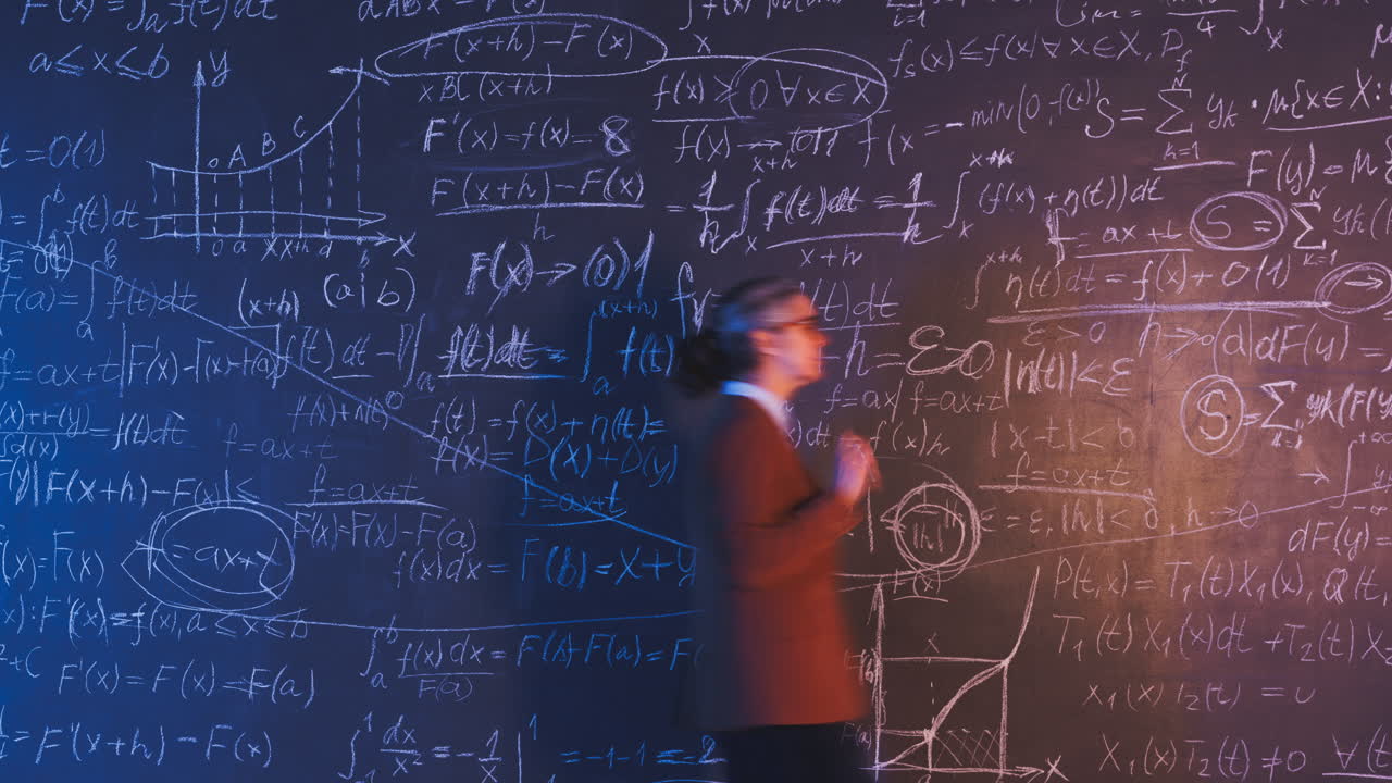 Person Writing Equations on a Blackboard