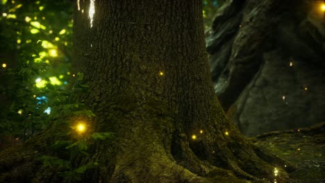 luces de luciérnaga de fantasía en el bosque mágico