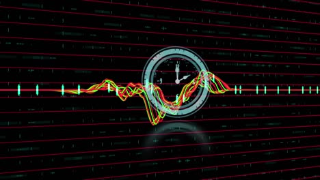 animación del reloj moviéndose rápido sobre estadísticas y procesamiento de datos