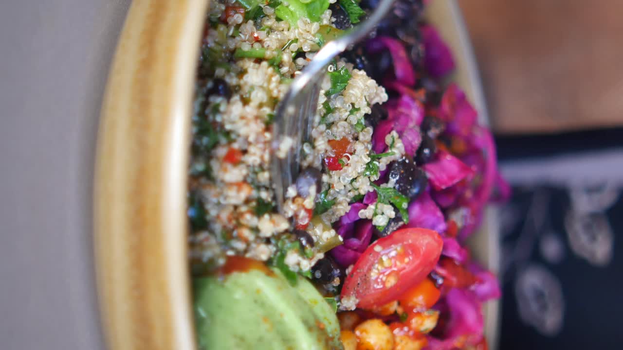Close-up of a colorful quinoa salad