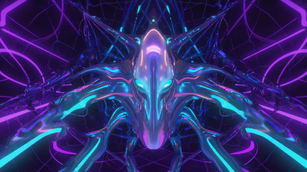 Abstract Neon Alien Creature in Cybernetic Space