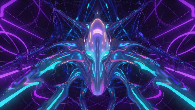Abstract Neon Alien Creature in Cybernetic Space