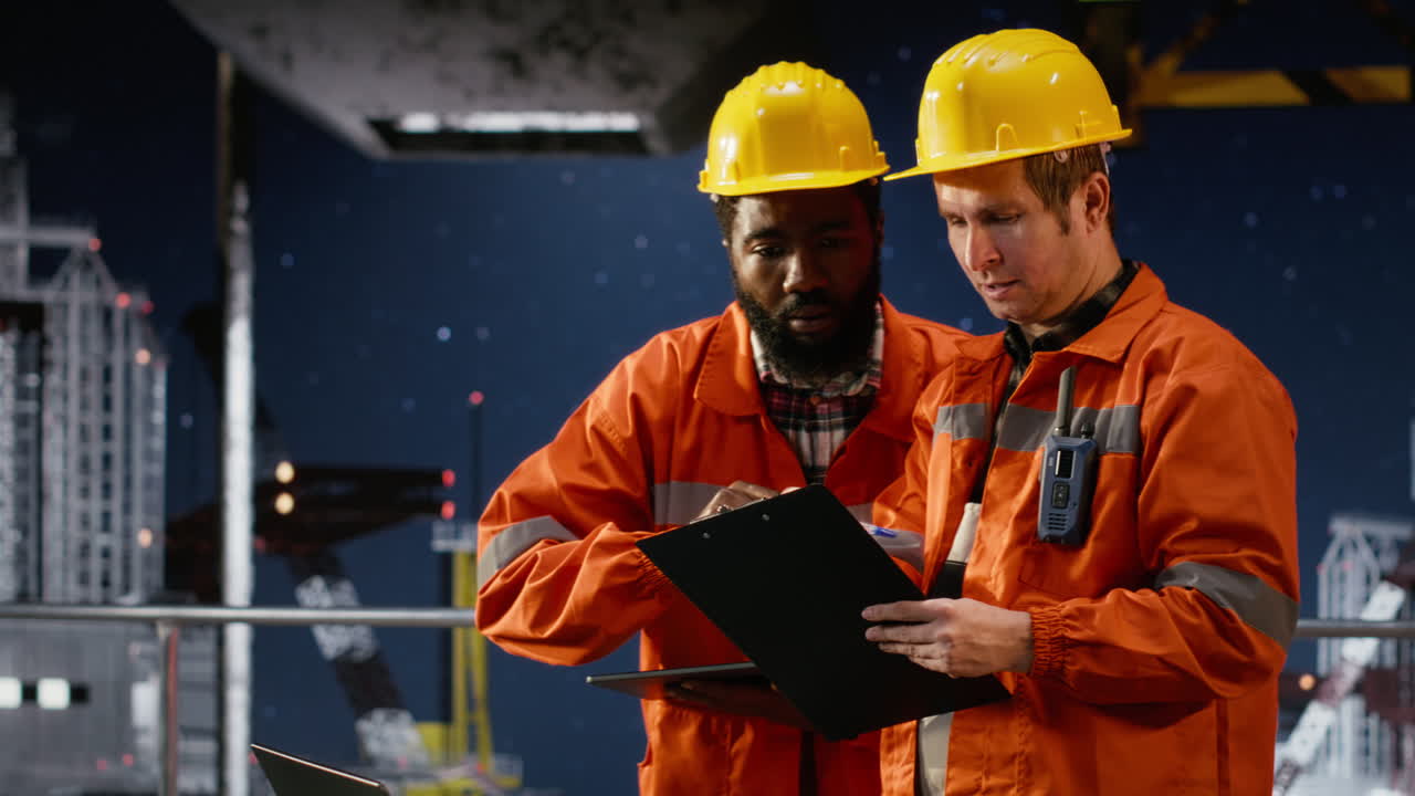 Pensive focused environmental officer on offshore drilling platform