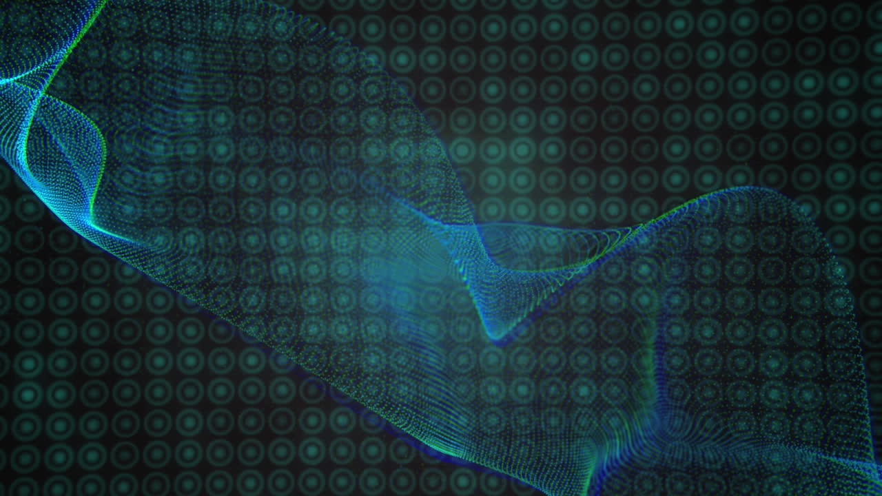 Animation of abstract pattern and blue glowing small circles moving over black background