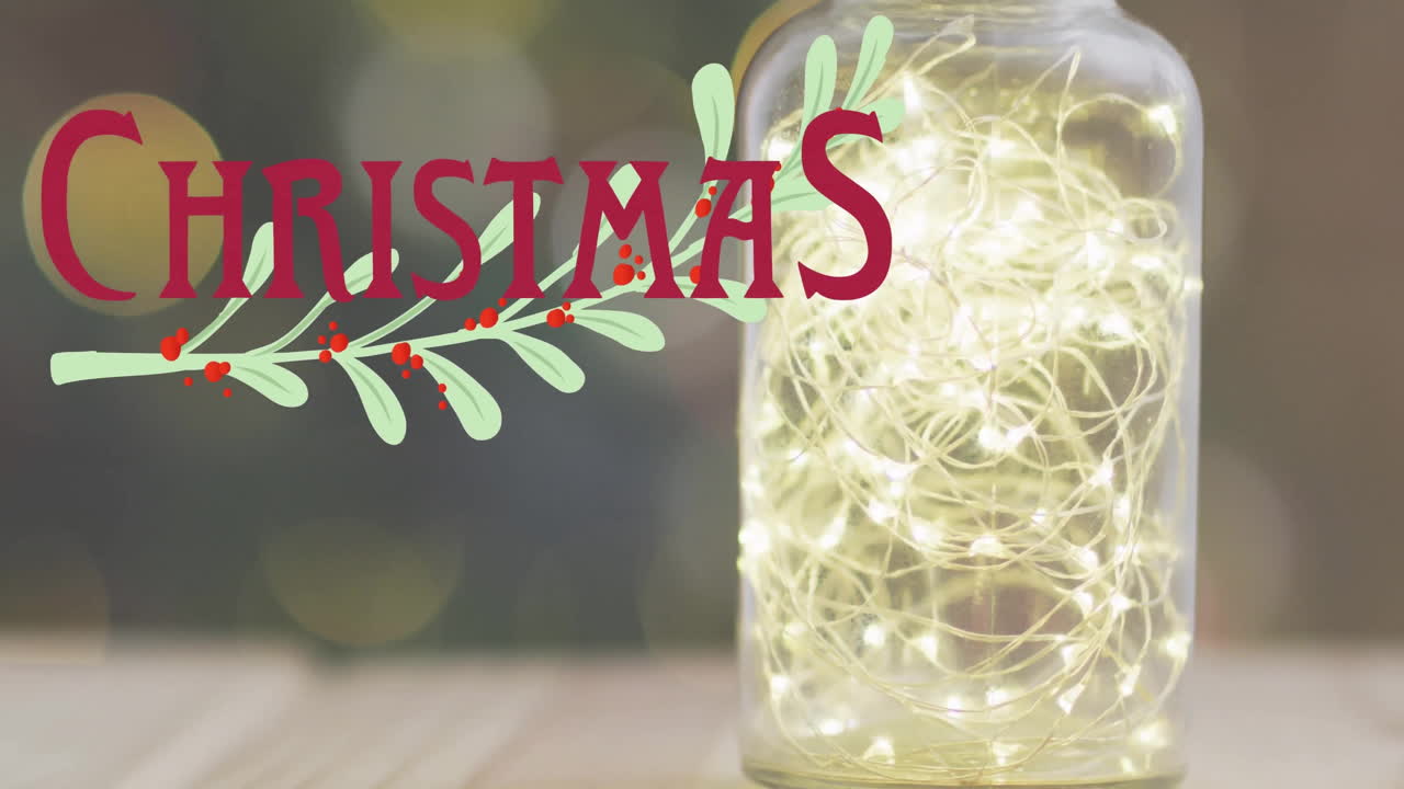 Animation of christmas text over fairy lights christmas decorations background