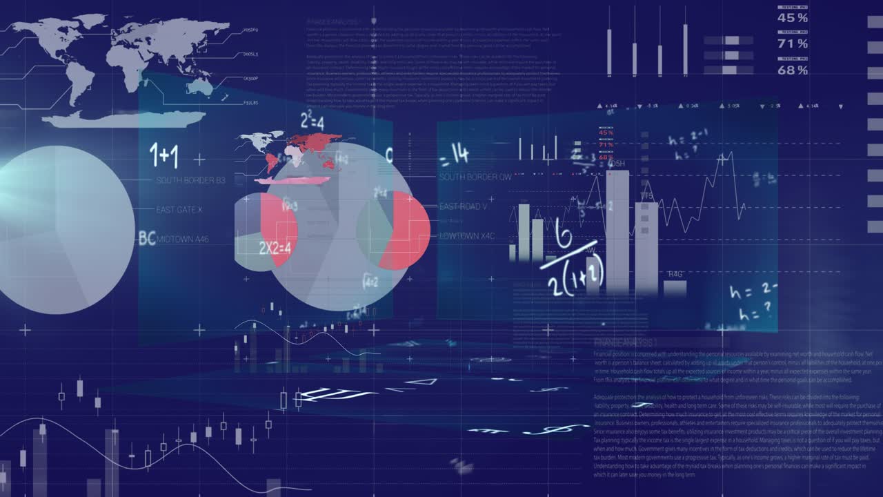 Animation of data processing over blue background