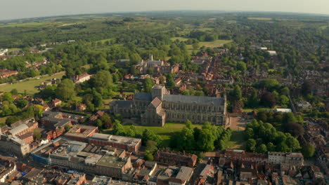 stationary aerial shot of winchester cathedral