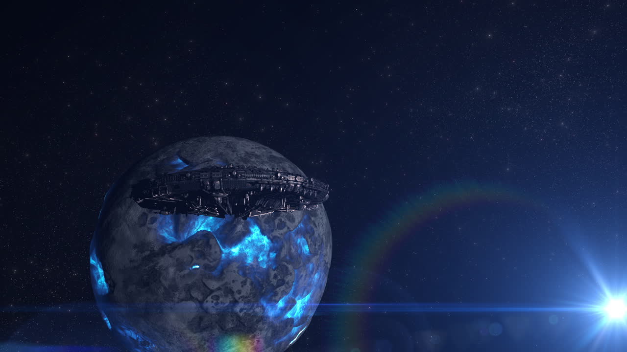 Spaceship over a planet