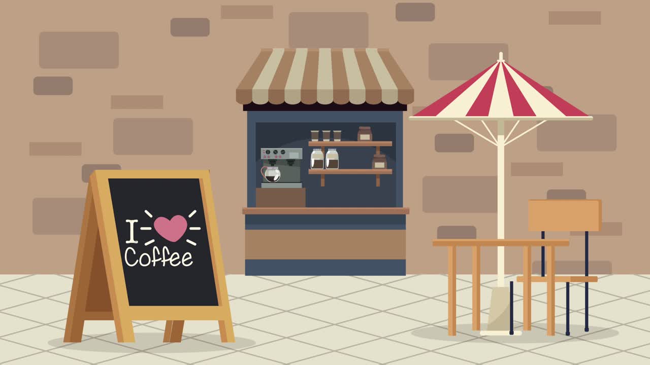 i love coffee lettering in chalkboard coffeeshop scene