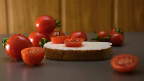 fresh sandwich with cream cheese and cherry tomatoes 4k