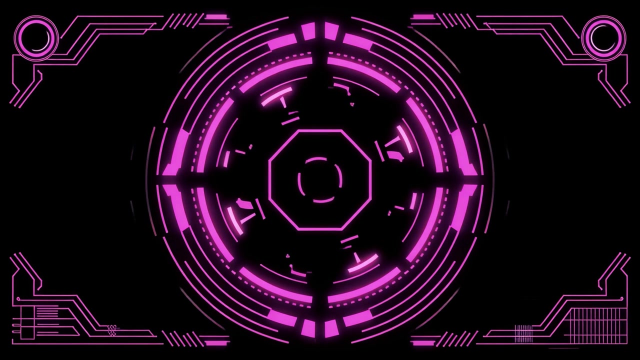 Animazione futuristica di interfaccia HUD rosa su sfondo nero