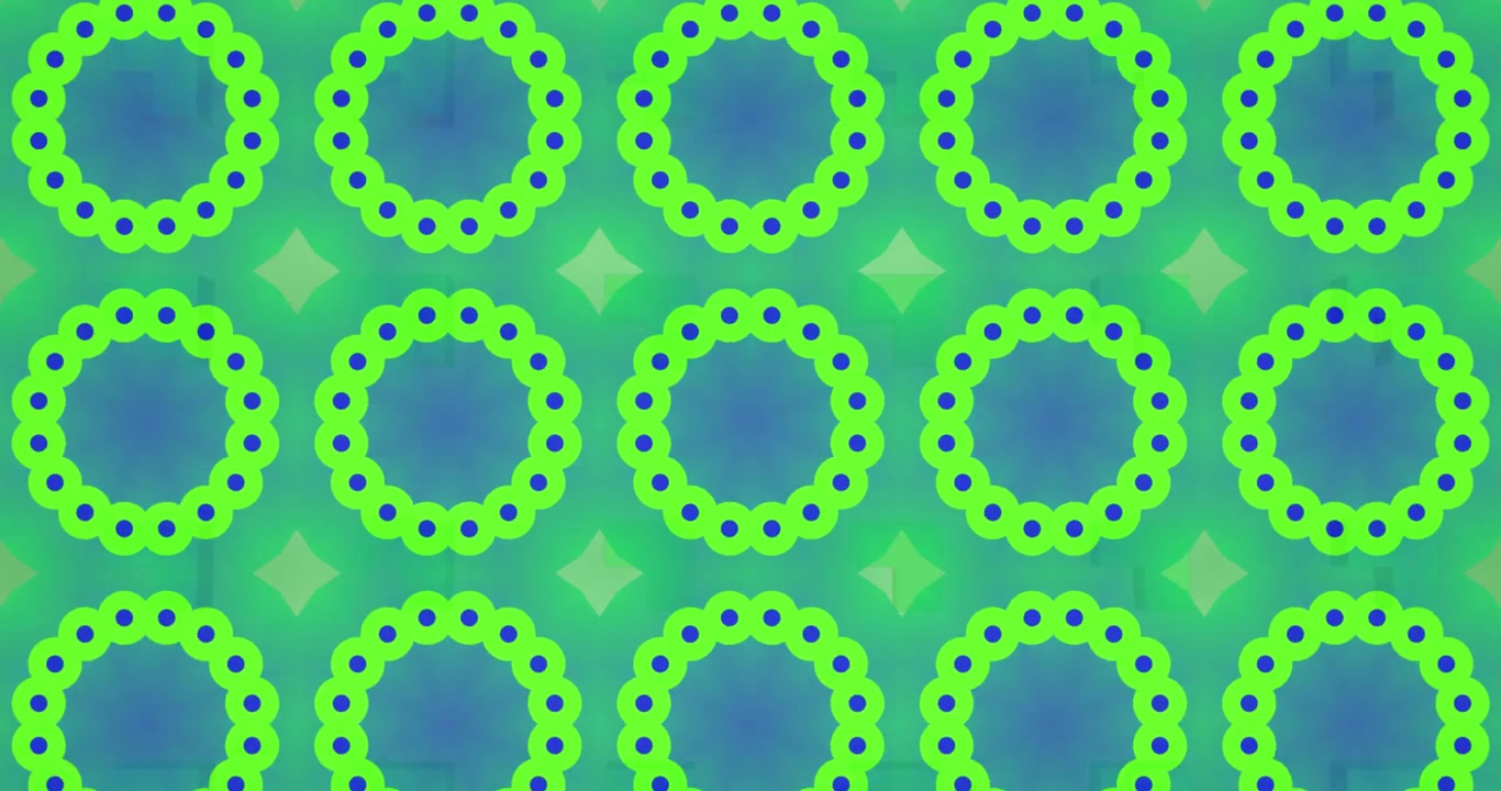 Animation of colorful kaleidoscopic structures in seamless pattern against blue background