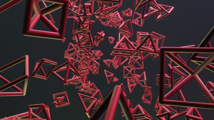 Futuristic shape, flying, animation of an abstract objects. Dynamic technology concept background.