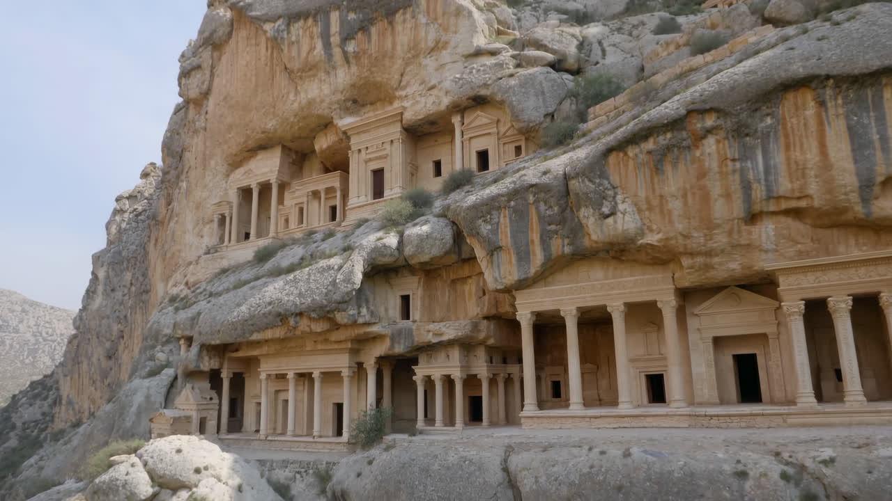 Dağlık Bir Arazide Bir Uçurum Yüzeyine Oyulmuş Antik Kaya Mezarları