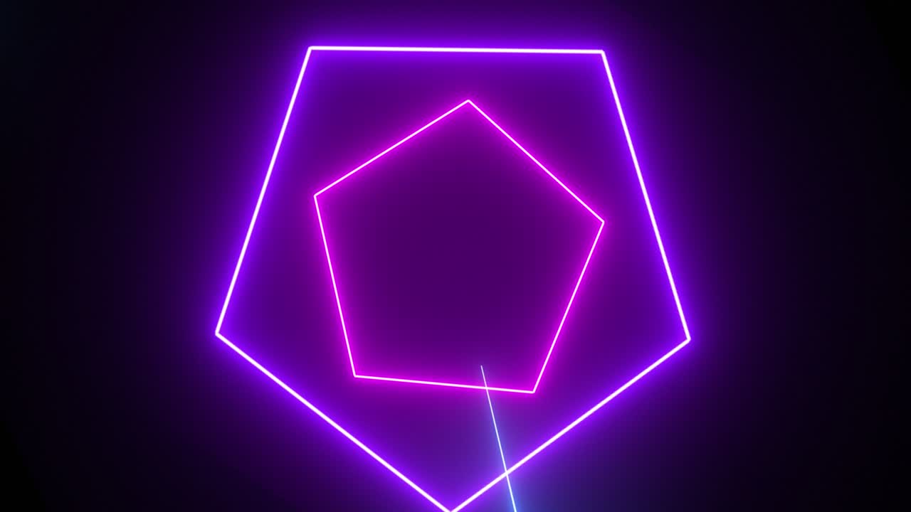 gráficos de movimiento visuales de neón retro. luces de neón futuristas en fondo de pared negra. animación en bucle parpadeando coloridas líneas de neón luz. video 4k interfaz moderna