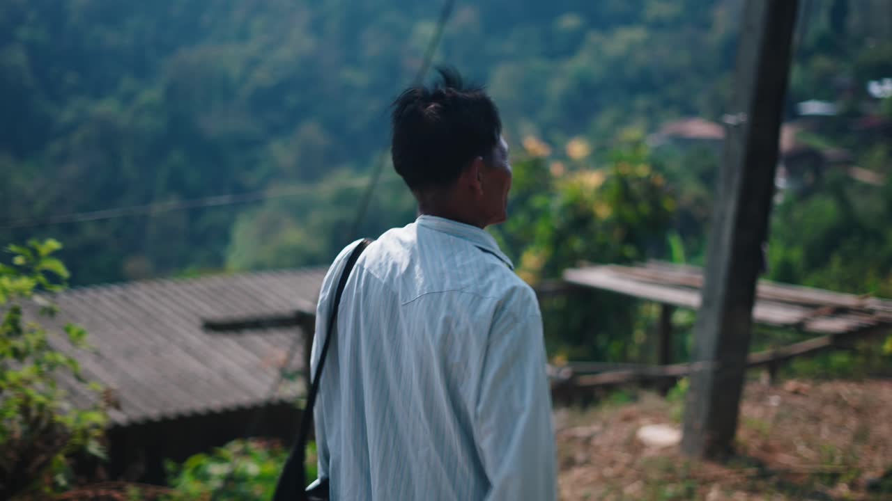 Man walking in rural village