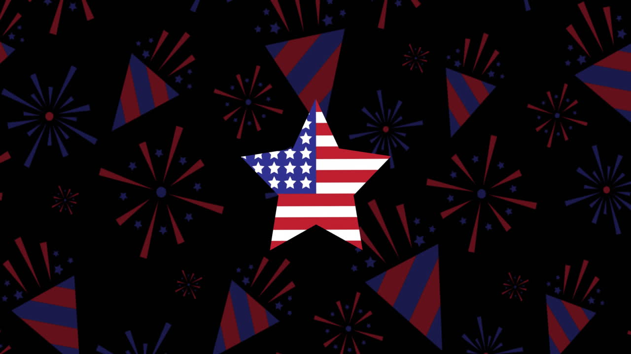 Animation of star coloured with american flag on black background