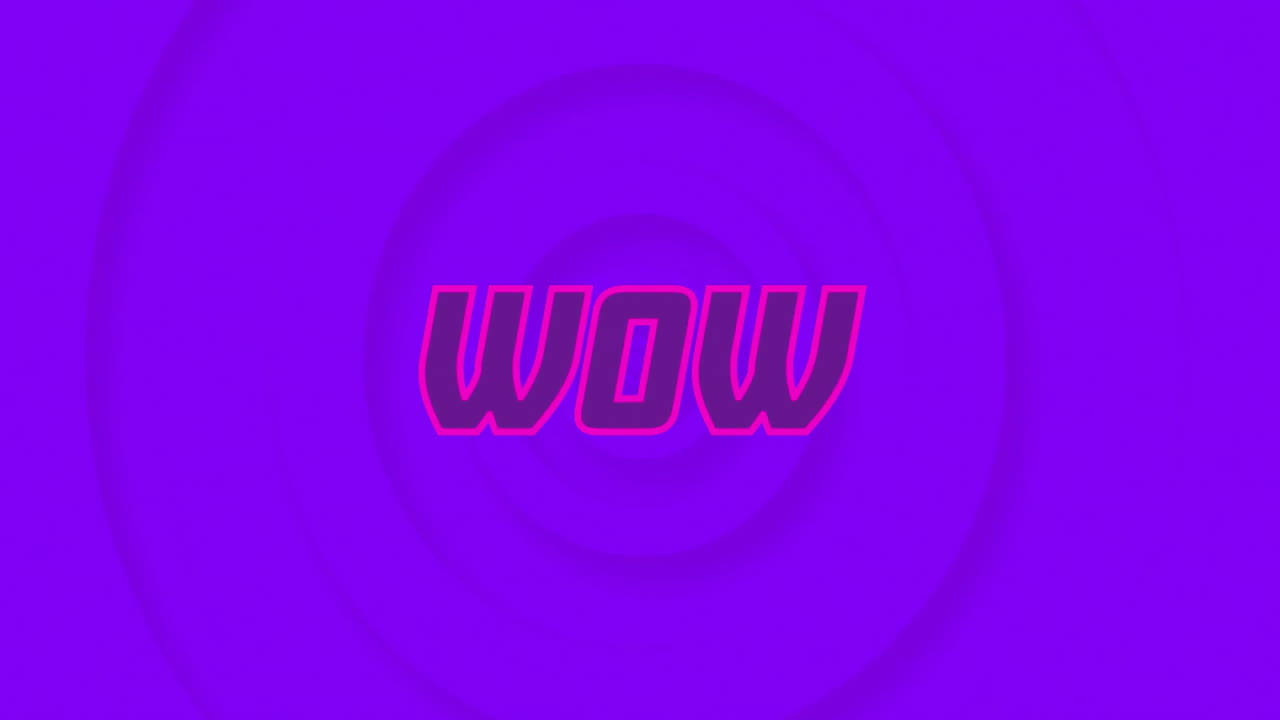Wow text animation over purple concentric circles background