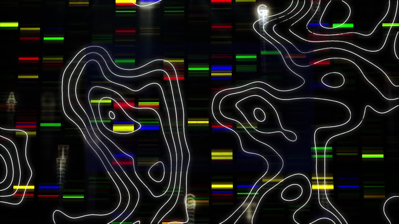 animación de líneas blancas sobre columnas y letras en movimiento