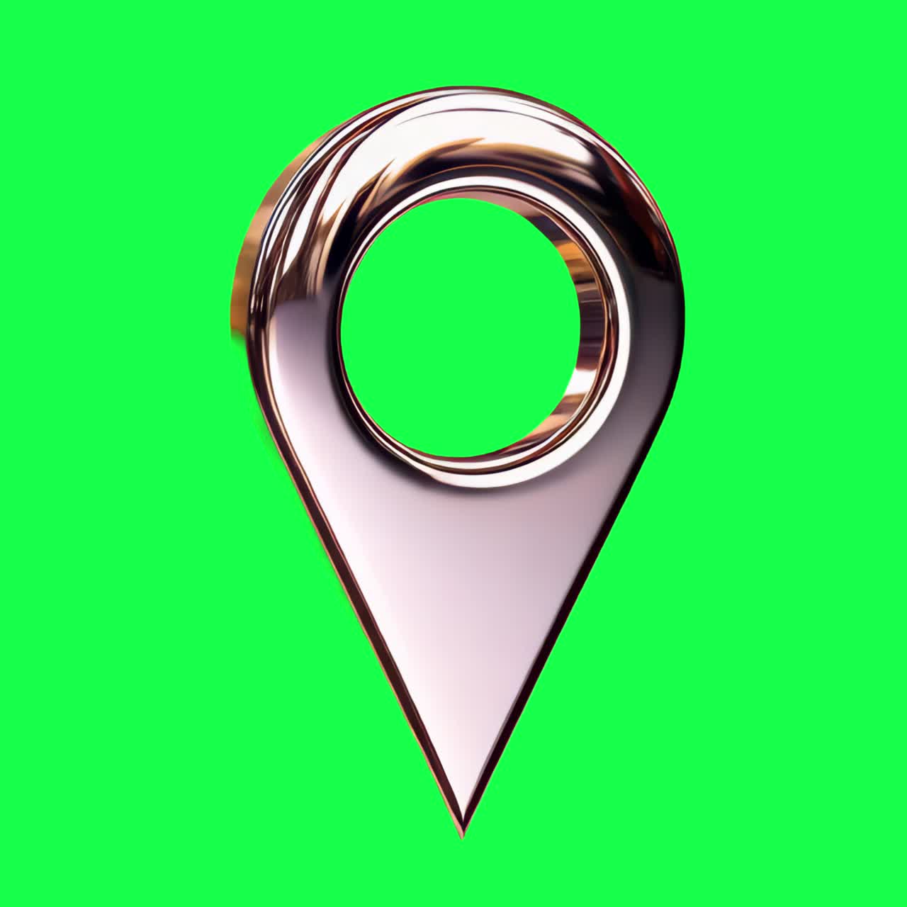 Metallic location pin icon animation, transparent 4K video, green screen