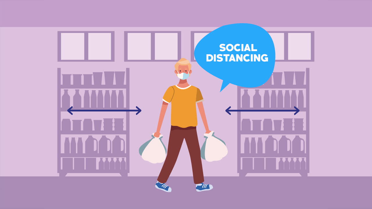social distancing campaign with supermarket male customer