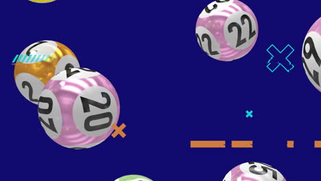 animation of x symbols and lines over numbers on pool ball falling against blue background