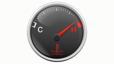 engine temperature gauge that rises until the vehicle overheats on white background