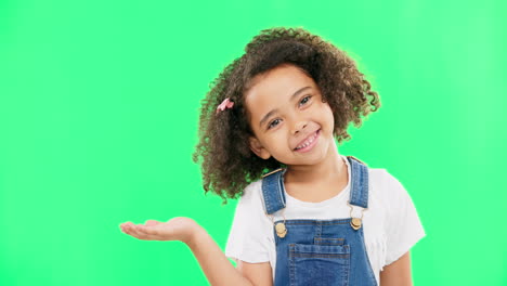Happy,-little-girl-and-green-screen-with-smile