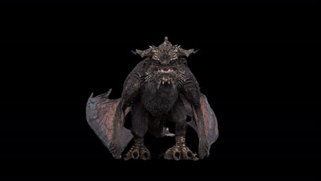 realistic dragon standing idle facing camera on black background