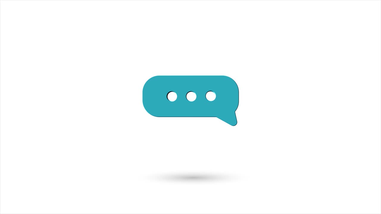 3d animated flat chat, speech bubble icon with shadow isolated on white background. Rotating chat, speech bubble icon. 4K video motion graphic animation.