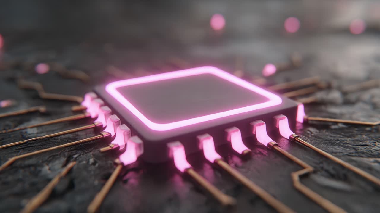 Exploring Advanced Circuitry: A Modern Microchip Illuminated in Dynamic Light with Intricate Connections to the Surrounding Environment