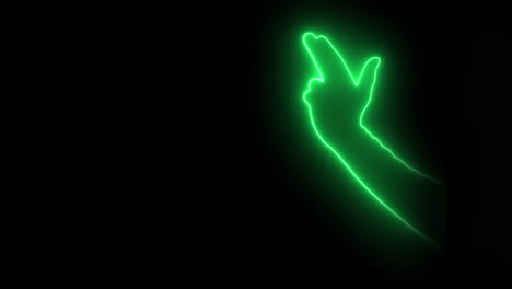 la mano verde neón gesticula con una pistola y dispara