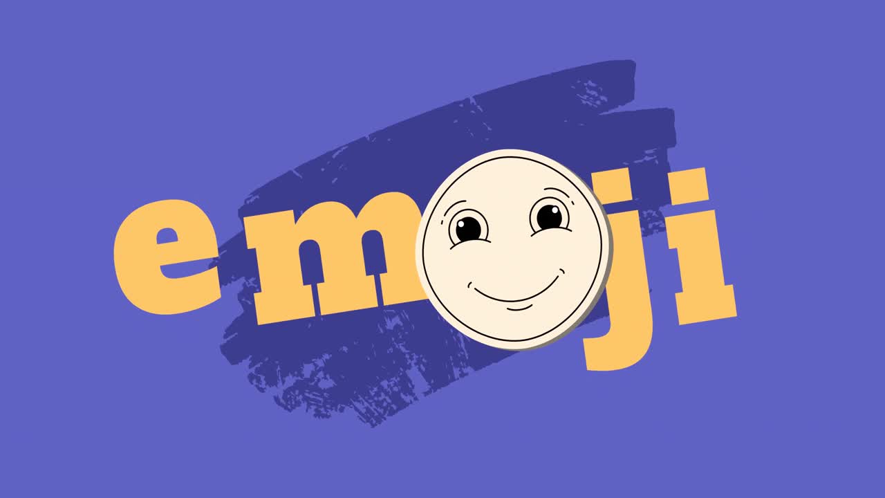 Animation of emoji and emoticon moving over violet background