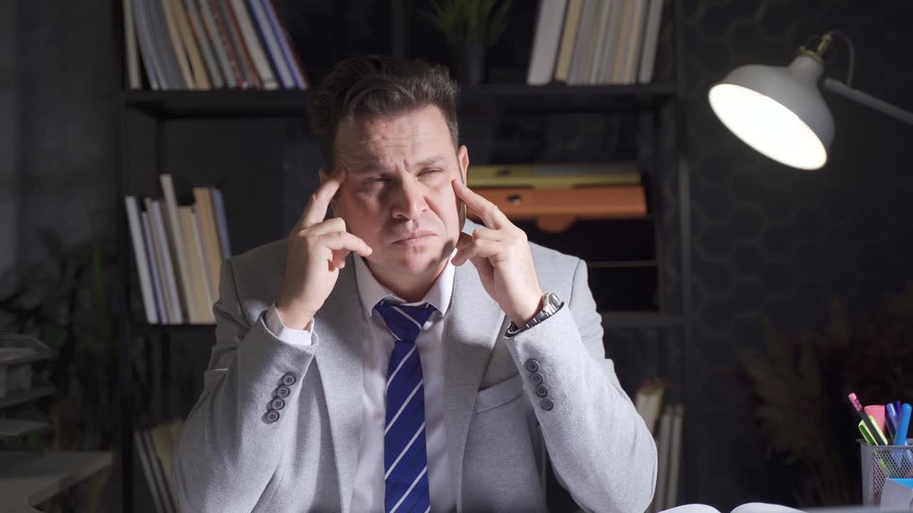 밤에 프로젝트를 진행하는 스트레스를 받고 사려 깊은 사업가입니다.