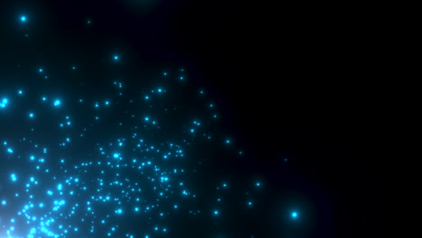 estrellas azules voladoras y brillos en la galaxia oscura