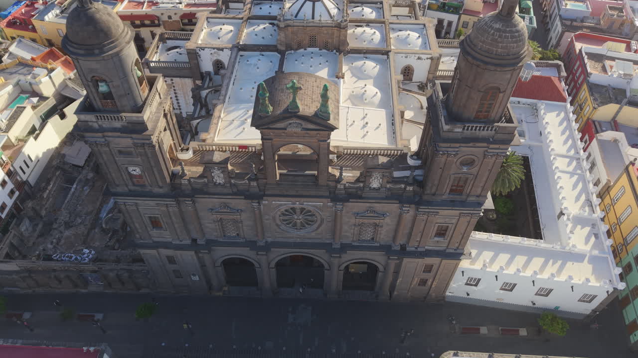 Aerial Sunrise View of Santa Ana Cathedral and Historic Center of Las Palmas de Gran Canaria