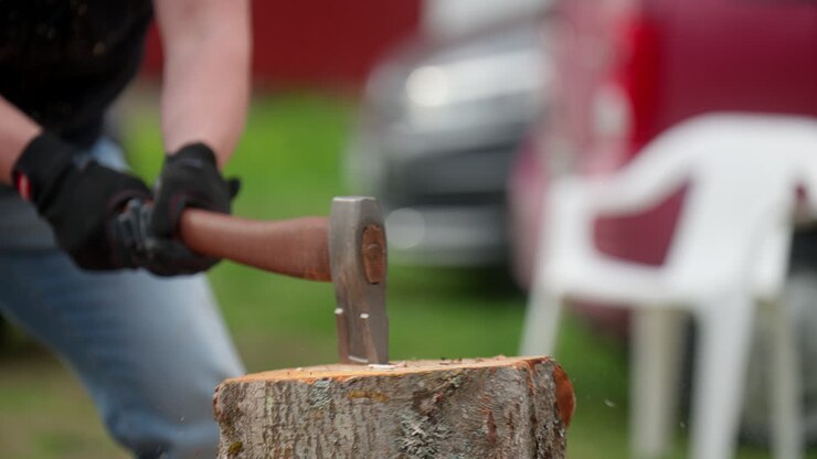 Slow Motion Scenery, Manual Labour Tasks, Striking Axe Impact Split