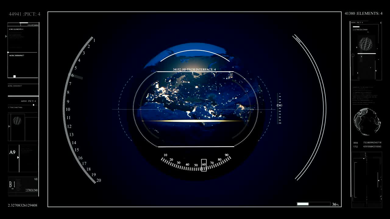 HUD user interface in the virtual panel. Planet Earth on a background of digital technologies.