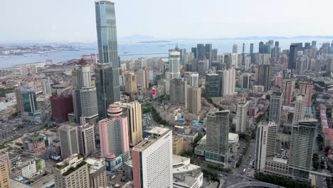 aerial shot of dalian city center