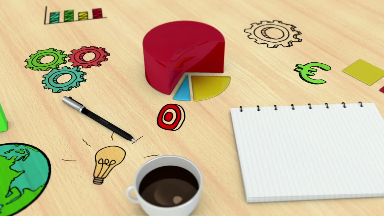 Animación digital de gráfico y cuaderno