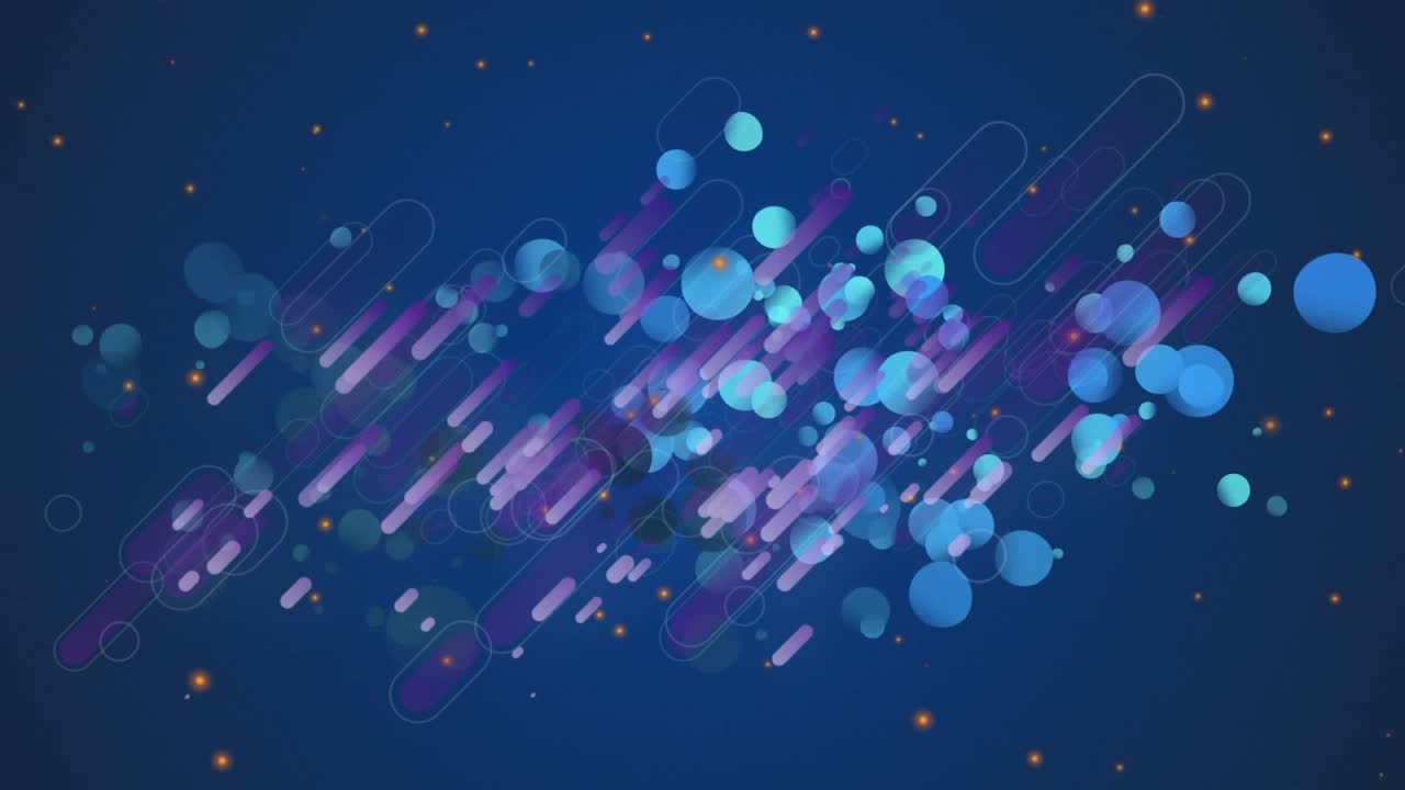 Starting from blue canvas, glowing bars and spheres clustering dispersing illustrating evolution