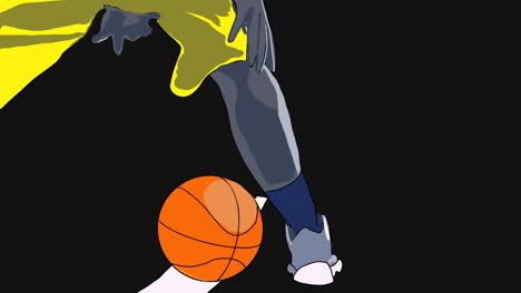 2D-Animation-Eines-Straßenbasketballspielers-Beim-Training-Und-Eintauchen