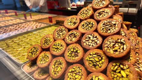 turkish dessert display at a market
