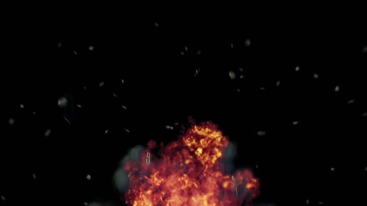 Explosion Package - 4 Different Explosions - on Black - Shattered Glass - Smoke - Fire - 4K