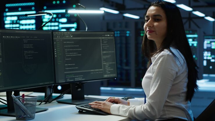 Portrait of smiling engineer overseeing data center