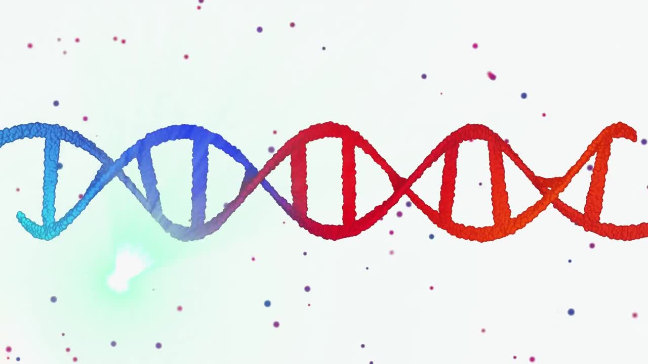 animación de la hilera de adn girando y partículas.