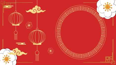 animación de patrón chino y decoración sobre fondo rojo