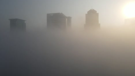 foggy city sunrise