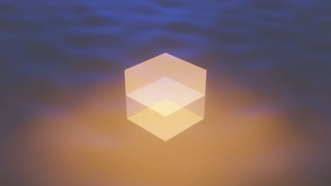 un cubo naranja brillante flota por encima de una superficie ondulada. concepto de gráficos de movimiento objeto de bucle sin costuras