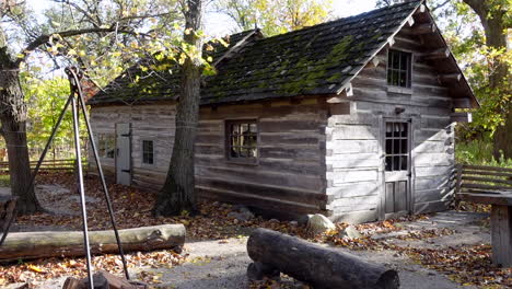 1800 wood log cabin shining in the sun on an afternoon, no person